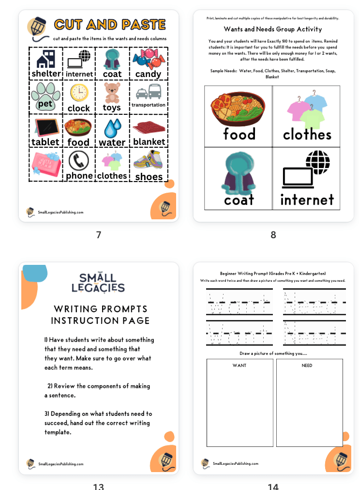 Teaching Kiddos Wants and Needs: A Comprehensive Activity Packet for Grades K-2 (Digital Download) - Small Legacies